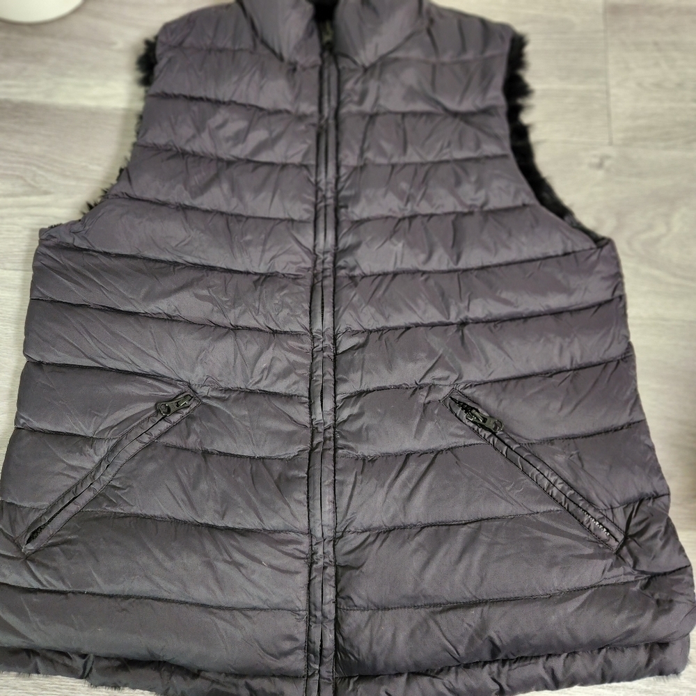 Athabasca Black Black Vest S Reversible Rabbit Fur Full Zip Down Feather Soft - Picture 3 of 14